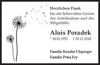 Traueranzeige von Alois Poradek von vrm-trauer