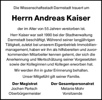 Traueranzeige von Andreas Kaiser von vrm-trauer