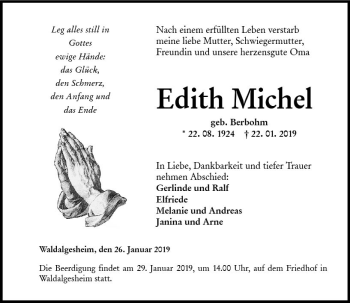 Traueranzeige von Edith Michel von vrm-trauer