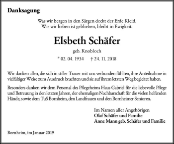 Traueranzeige von Elsbeth Schäfer von vrm-trauer