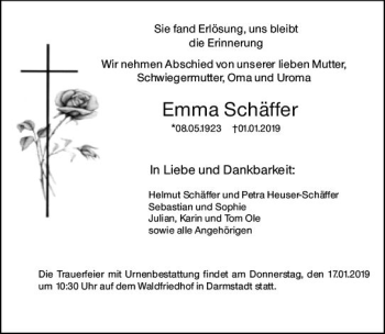 Traueranzeige von Emma Schäffer von vrm-trauer
