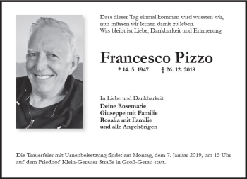 Traueranzeige von Francesco Pizzo von vrm-trauer