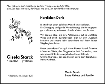 Traueranzeige von Gisela Starck von vrm-trauer