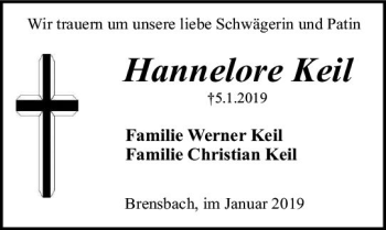 Traueranzeige von Hannelore Keil von vrm-trauer