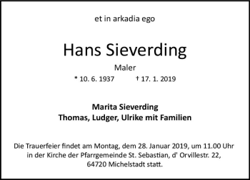 Traueranzeige von Hans Sieverding von vrm-trauer