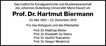Traueranzeige von Hartmut Biermann von vrm-trauer