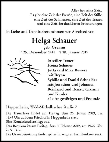 Traueranzeige von Helga Schauer von vrm-trauer