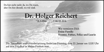Traueranzeige von Holger Reichert von vrm-trauer