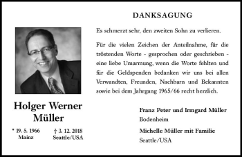 Traueranzeige von Holger Werner Müller von vrm-trauer