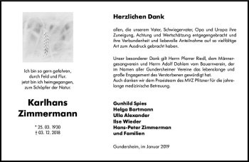 Traueranzeige von Karlhans Zimmermann von vrm-trauer