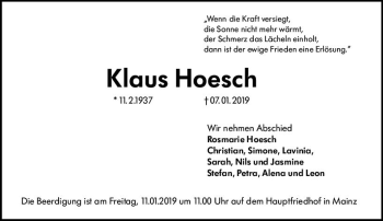 Traueranzeige von Klaus Hoesch von vrm-trauer