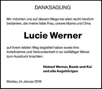 Traueranzeige von Lucie Werner von vrm-trauer