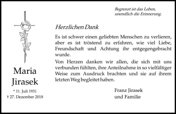 Traueranzeige von Maria Jirasek von vrm-trauer