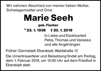 Traueranzeige von Marie Seeh von vrm-trauer