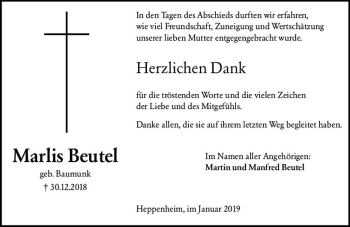 Traueranzeige von Marlis Beutel von vrm-trauer