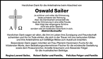 Traueranzeige von Oswald Sailer von vrm-trauer