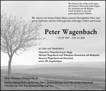 Traueranzeige von Peter Wagenbach von vrm-trauer
