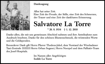 Traueranzeige von Salvatore La Torre von vrm-trauer