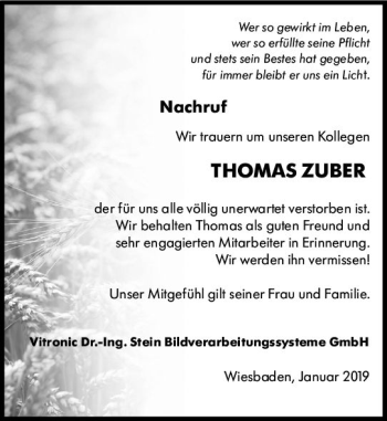 Traueranzeige von Thomas Zuber von vrm-trauer