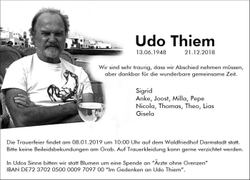 Traueranzeige von Udo Thiem von vrm-trauer