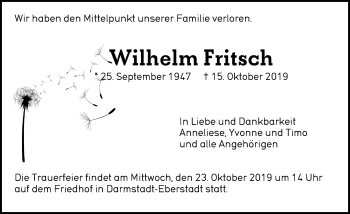 Traueranzeige von Wilhelm Fritsch von VRM Tageszeitungen