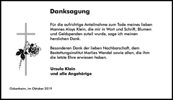 Traueranzeige von Aloys Klein von vrm-trauer