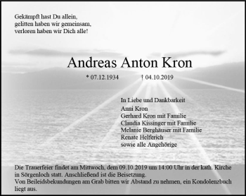 Traueranzeige von Andreas Anton Kron von vrm-trauer