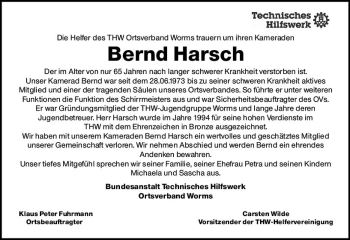 Traueranzeige von Bernd Harsch von vrm-trauer