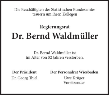 Traueranzeige von Bernd Waldmüller von vrm-trauer