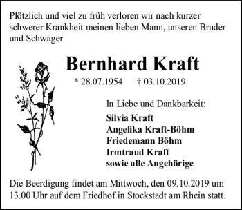 Traueranzeige von Bernhard Kraft von vrm-trauer
