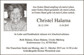 Traueranzeige von Christel Halama von vrm-trauer