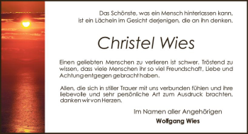 Traueranzeige von Christel Wies von vrm-trauer