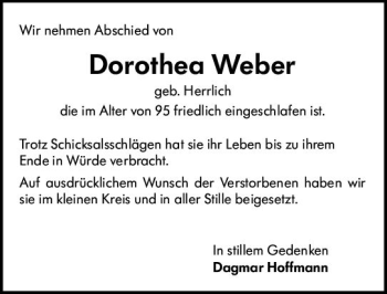 Traueranzeige von Dorothea Weber von vrm-trauer