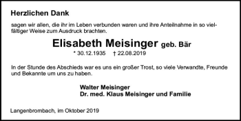 Traueranzeige von Elisabeth Meisinger von vrm-trauer