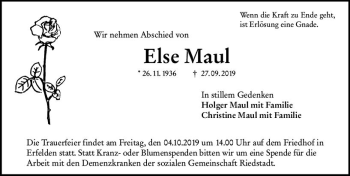 Traueranzeige von Else Maul von vrm-trauer