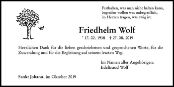 Traueranzeige von Friedhelm Wolf von vrm-trauer