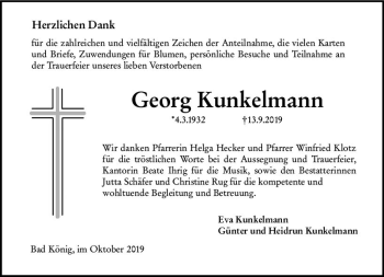 Traueranzeige von Georg Kunkelmann von vrm-trauer