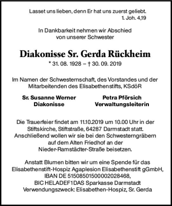 Traueranzeige von Gerda Rückheim von vrm-trauer
