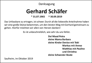 Traueranzeige von Gerhard Schäfer von vrm-trauer