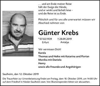 Traueranzeige von Günter Krebs von vrm-trauer