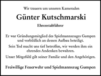 Traueranzeige von Günter Kutschmarski von vrm-trauer
