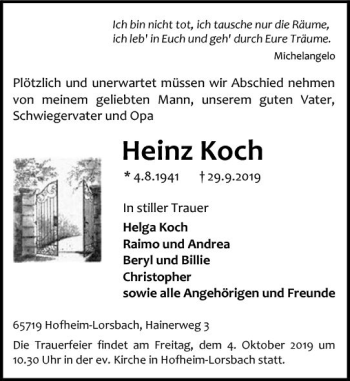 Traueranzeige von Heinz Koch von vrm-trauer