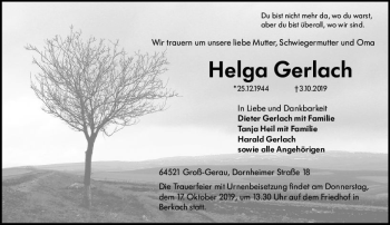 Traueranzeige von Helga Gerlach von vrm-trauer