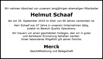 Traueranzeige von Helmut Schaaf von vrm-trauer