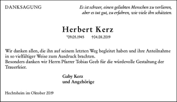 Traueranzeige von Herbert Kerz von vrm-trauer