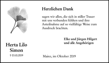 Traueranzeige von Herta Lilo Simon von vrm-trauer