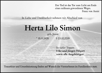 Traueranzeige von Herta Lilo Simon von vrm-trauer