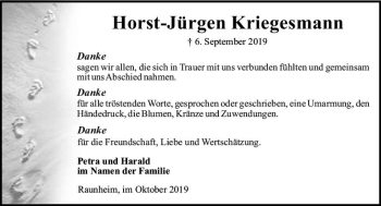 Traueranzeige von Horst-Jürgen Kriegesmann von vrm-trauer