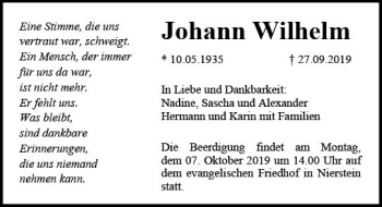 Traueranzeige von Johann Wilhelm von vrm-trauer