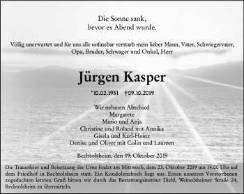 Traueranzeige von Jürgen Kasper von vrm-trauer